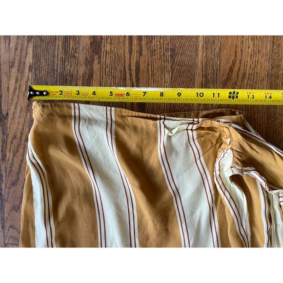 FAITHFULL THE BRAND Brown White Stripe Wrap Silk Midi Skirt   Women's Size 4 - Picture 7 of 8